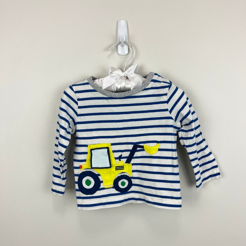 Mini Boden Striped Tractor Life the Flap T-Shirt 3-6 Months